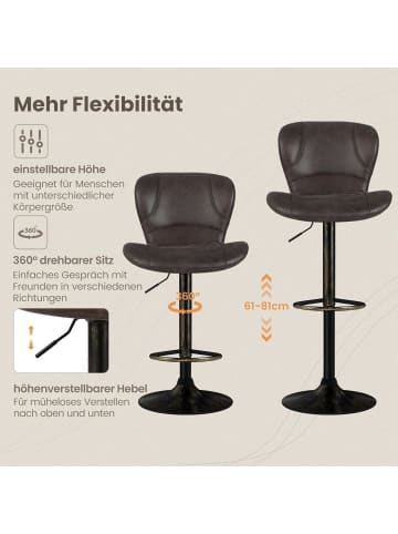 COSTWAY 2er Set Barhocker 47 x 56 x 93-113 cm in Braun