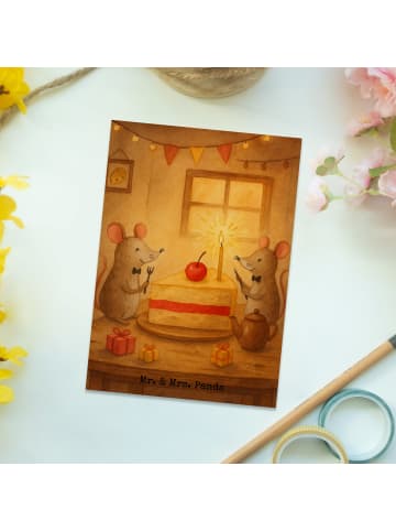 Mr. & Mrs. Panda Postkarte Mäuse Kuchen Design ohne Spruch in Weiß