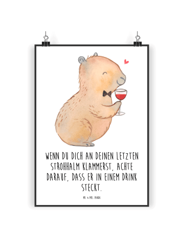 Mr. & Mrs. Panda Poster Capybara Wein mit Spruch in Weiß