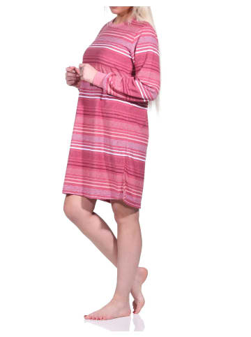 NORMANN Frottee Nachthemd langarm Bündchen Streifendesign - 76344 in altrose