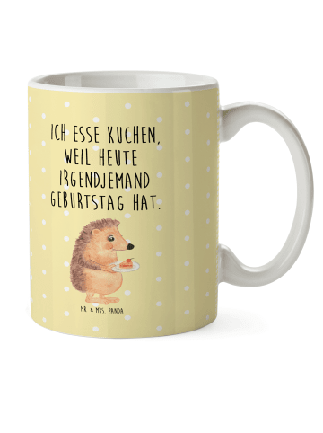 Mr. & Mrs. Panda Trinkbecher Igel Kuchenstück mit Spruch in Gelb Pastell