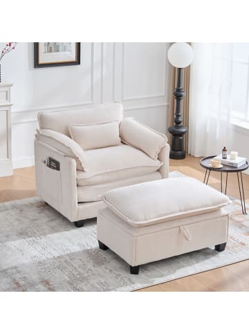 ABRIHOME Sessel-Fußhocker mit Stauraum, Samt-Loungesessel in Beige