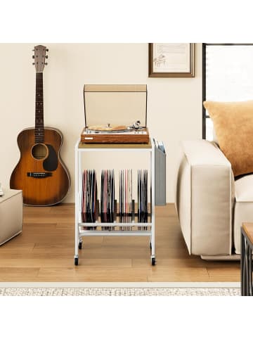 COSTWAY Plattenspieler Regal rollbar in Beige