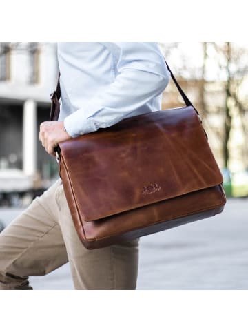 SID & VAIN Leder-Messenger Laptoptasche SPENCER groß Laptop-Tasche 15 Zoll echt Leder in braun