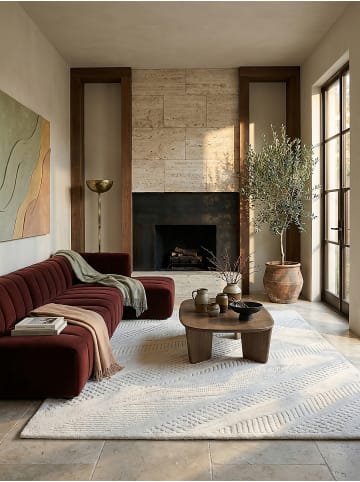 KADIMA DESIGN Wollteppich Kurzflor CARVE Abstrakt Handgetuftet Naturfaser Wohnzimmer in Natur
