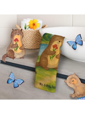 Mr. & Mrs. Panda Gästehandtücher Otter Blumenstrauß Design mit S... in Weiß