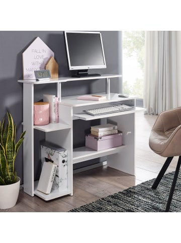 KADIMA DESIGN Computertisch | Weiß, 94x90.5x48.5cm, Tastaturauszug, Druckerablage