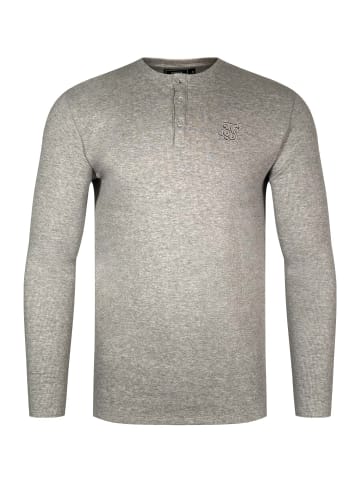 SikSilk T-Shirt Henley in Grey Marl