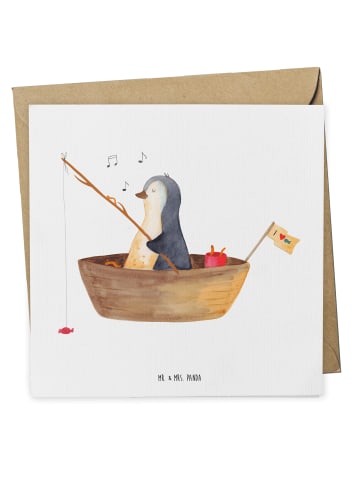 Mr. & Mrs. Panda Grußkarte Pinguin Angelboot ohne Spruch in Weiß