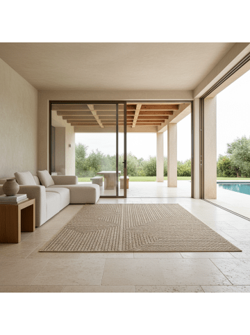 KADIMA DESIGN Flachgewebeteppich Jute-Optik Natur Bordüre Waschbar