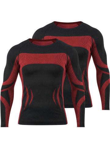 normani 2 x Thermooberteil Langarm Shirt Skiunterwäsche für Herren in Schwarz/Rot