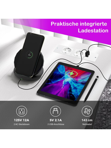 COSTWAY Schreibtisch mit Steckdosen & USB-Anschlüssen in Weiß