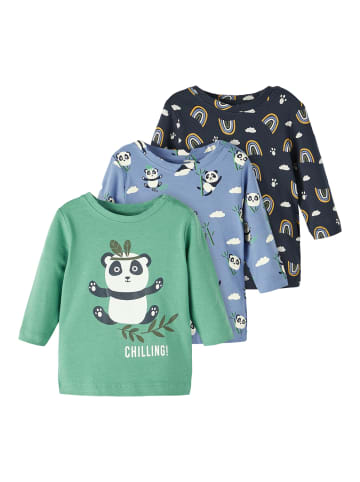 name it 3er Pack Unisex Baby Longsleeve Panda Motiv in Blau