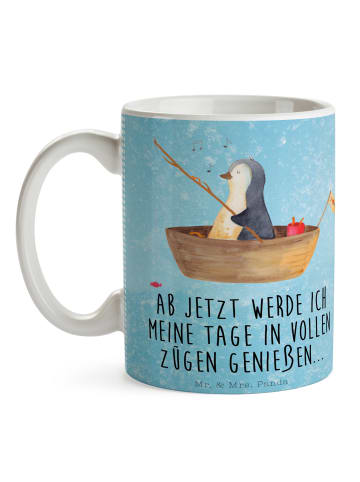 Mr. & Mrs. Panda Keramiktasse Pinguin Angelboot mit Spruch in Eisblau