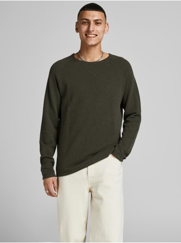 Jack & Jones Rundhals Strickpullover Langarm Sweater aus Baumwolle JJEHILL in Olive