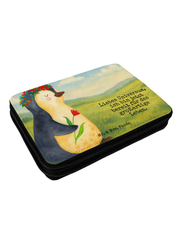 Mr. & Mrs. Panda Etui Pinguin Blumen Design mit Spruch in Weiß