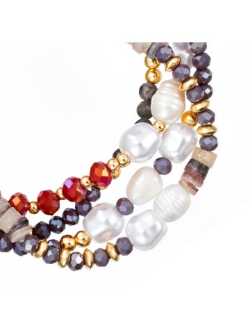Lulu & Jane Armband aus Metall-Legierung mit Glas und Süßwasser-Zuchtperle in gelbgold