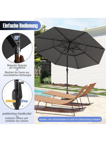 COSTWAY 300 cm Sonnenschirm mit LED in Grau