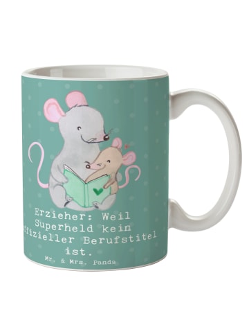 Mr. & Mrs. Panda Kaffeetasse Erzieher Superheld mit Spruch in Meeresbrise