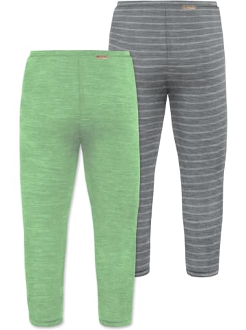 Normani Outdoor Sports 2er Pack Baby Merino Unterhose mit Füßen in Grau/Grün