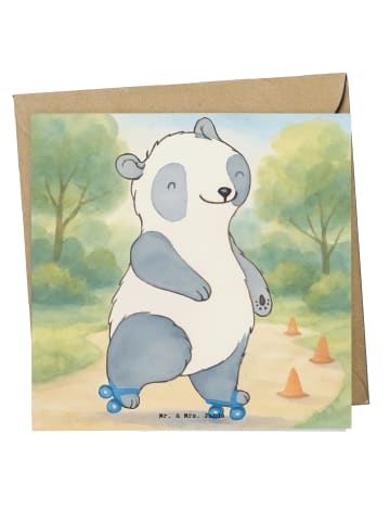 Mr. & Mrs. Panda Glückwunschkarte Panda Inliner fahren Design oh... in Weiß