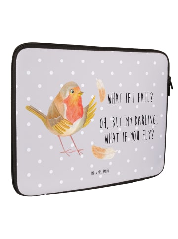Mr. & Mrs. Panda Laptoptasche Rotkehlchen Federn mit Spruch in Grau Pastell