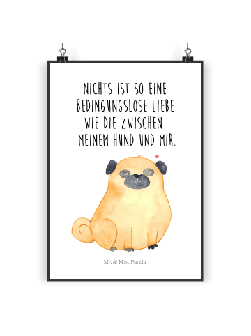 Mr. & Mrs. Panda Poster Mops mit Spruch in Weiß