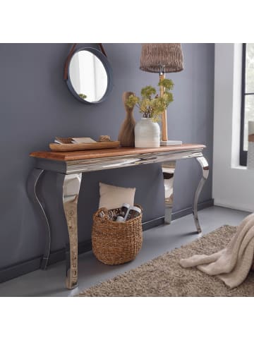 KADIMA DESIGN Massivholz Konsolentisch, Sheesham Holz, Silberbeine, 130 cm breit