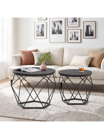 VASAGLE 2er-Set:Couchtisch rund in Braun-Schwarz - (B)50 x (H)40 x (T)50 cm