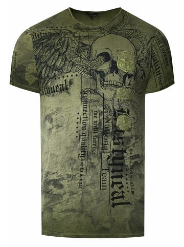 Rusty Neal Biker T-Shirt Verwaschen mit All Over Prints in Khaki