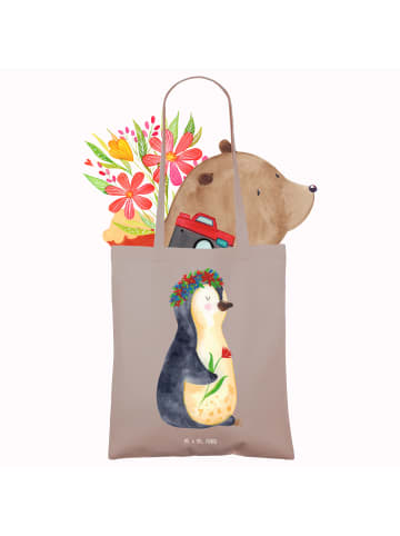 Mr. & Mrs. Panda Tasche Pinguin Blumen ohne Spruch in Braun Pastell