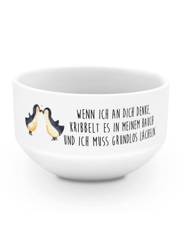 Mr. & Mrs. Panda Schüssel Pinguine Kuss mit Spruch in Weiß