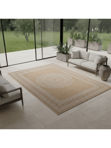 KADIMA DESIGN Teppich Outdoor Flachgewebe Vintage Polypropylen Terrasse in Beige