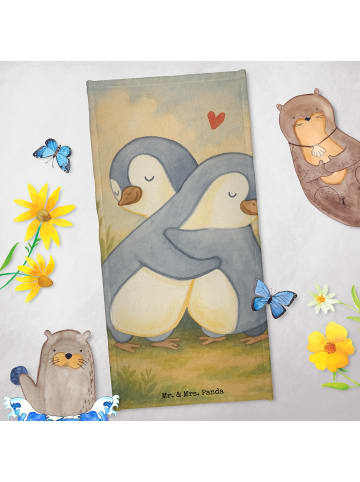 Mr. & Mrs. Panda Duschtuch Pinguine Kuscheln Design ohne Spruch in Weiß