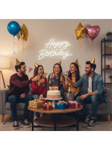 relaxdays LED Schild „Happy Birthday“ in Kaltweiß