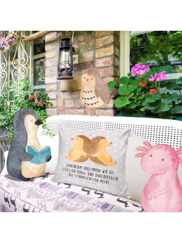 Mr. & Mrs. Panda Kopfkissen Igel händchenhaltend mit Spruch in Grau Pastell