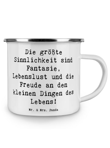 Mr. & Mrs. Panda Camping Emaille Tasse Spruch Sinnlichkeit und F... in Weiß