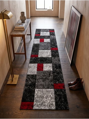 KADIMA DESIGN Teppich Kurzflor Waschbar Karo LATEMAR Strapazierfähig OEKO-TEX in Rot