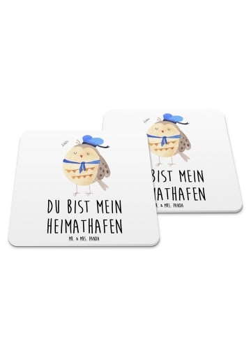 Mr. & Mrs. Panda Untersetzer Eule Matrose mit Spruch in Weiß