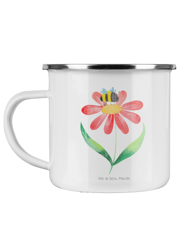 Mr. & Mrs. Panda Camping Emaille Tasse Hummel Blume ohne Spruch in Weiß