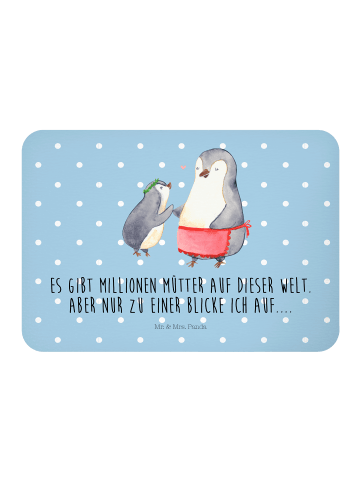 Mr. & Mrs. Panda Pinnwand Magnet Pinguin mit Kind mit Spruch in Blau Pastell
