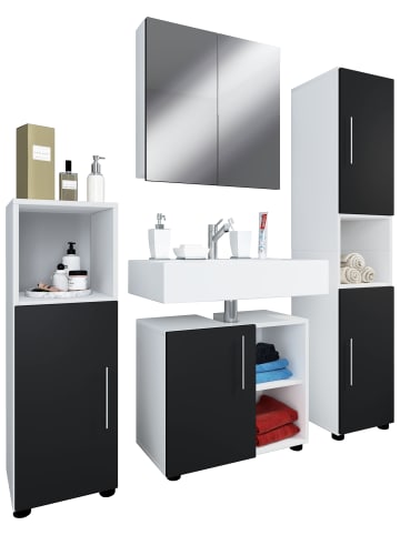 VCM  4-tlg. Badmöbel Set Komplett Badschrank Flandu Iil in Weiß / Schwarz