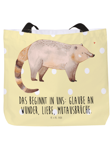 Mr. & Mrs. Panda Shopper Nasenbaer mit Spruch in Gelb Pastell