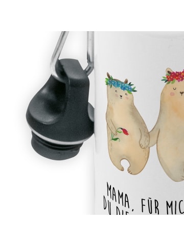 Mr. & Mrs. Panda Trinkflasche Bären mit Blumenkranz mit Spruch in Weiß