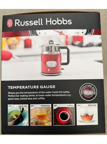 Russell Hobbs Wasserkocher 1,7l, 2400W] Retro Rot + Edelstahl Teekocher 21670-70