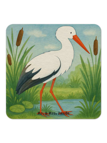 Mr. & Mrs. Panda Bierdeckel Storch Design ohne Spruch in Weiß