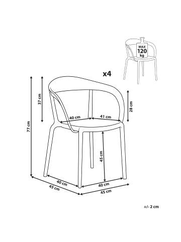 Beliani 4er-Set Esszimmerstuhl MALEVIZI in Rot/Transparent