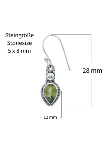 mantraroma 925er Silber - Ohrringe (L) 12 x (B) 28 mm mit Peridot facettiert