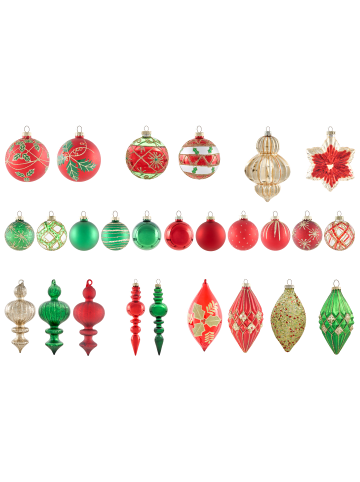 Beliani 70er-Set Weihnachtsbaumkugeln TWINKLE in Grün/Rot/Gold