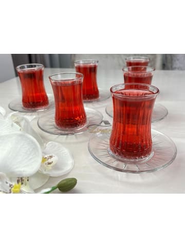 Pasabahce Elysia Teeglas Set 12 Teilig mit Untertassen aus Glas transparent in Transparent